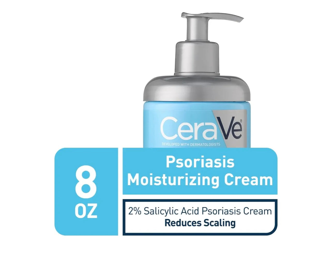 CeraVe Moisturizing Cream for Psoriasis Treatment, With Salicylic Acid for Dry Skin Itch Relief & Urea for Moisturizing, Fragrance Free & Allergy Tested, 8 Oz